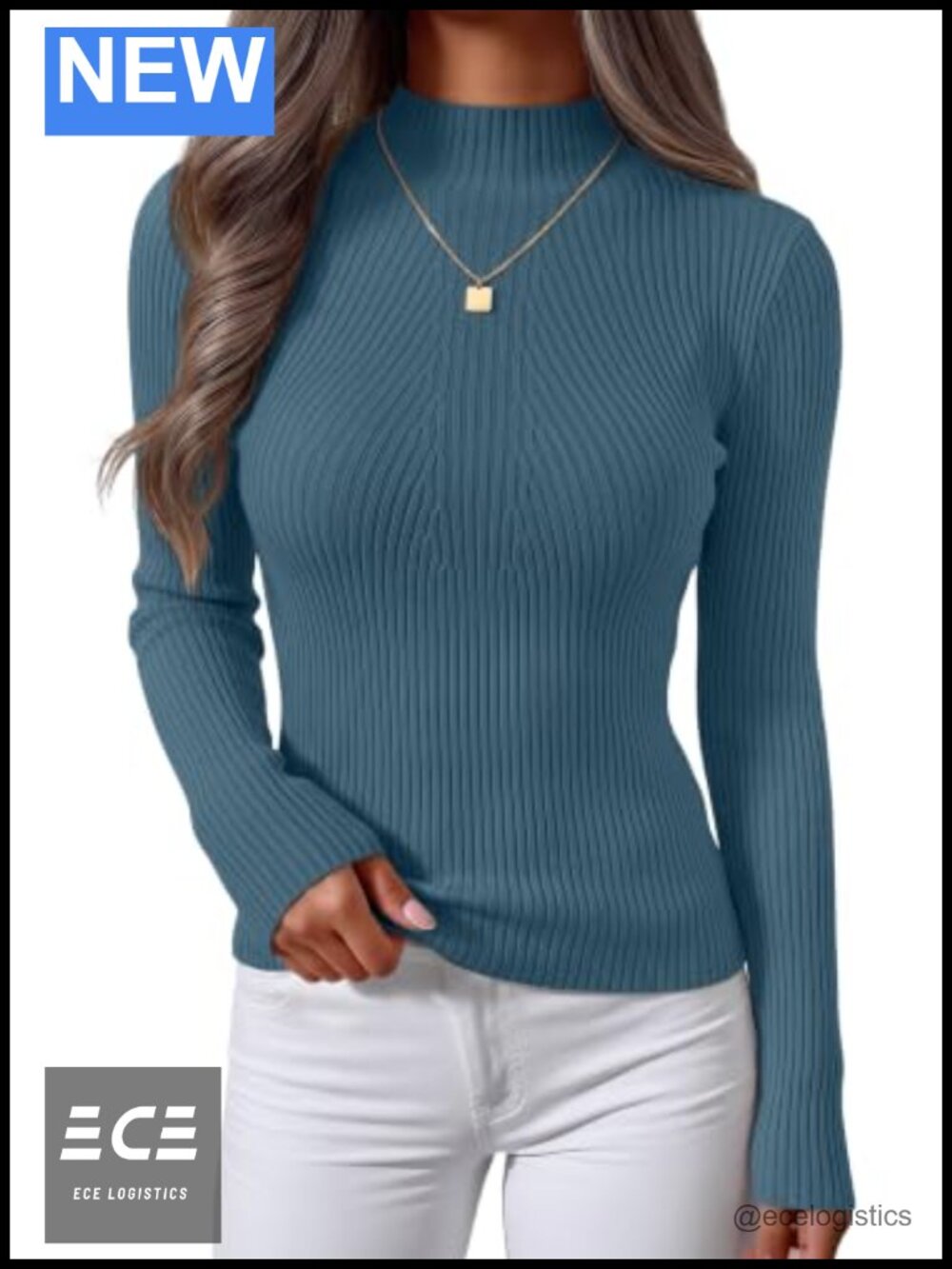 Women's Ribbed Knit Mock Turtleneck Long Sleeve Slim Fit Pullover Sweater